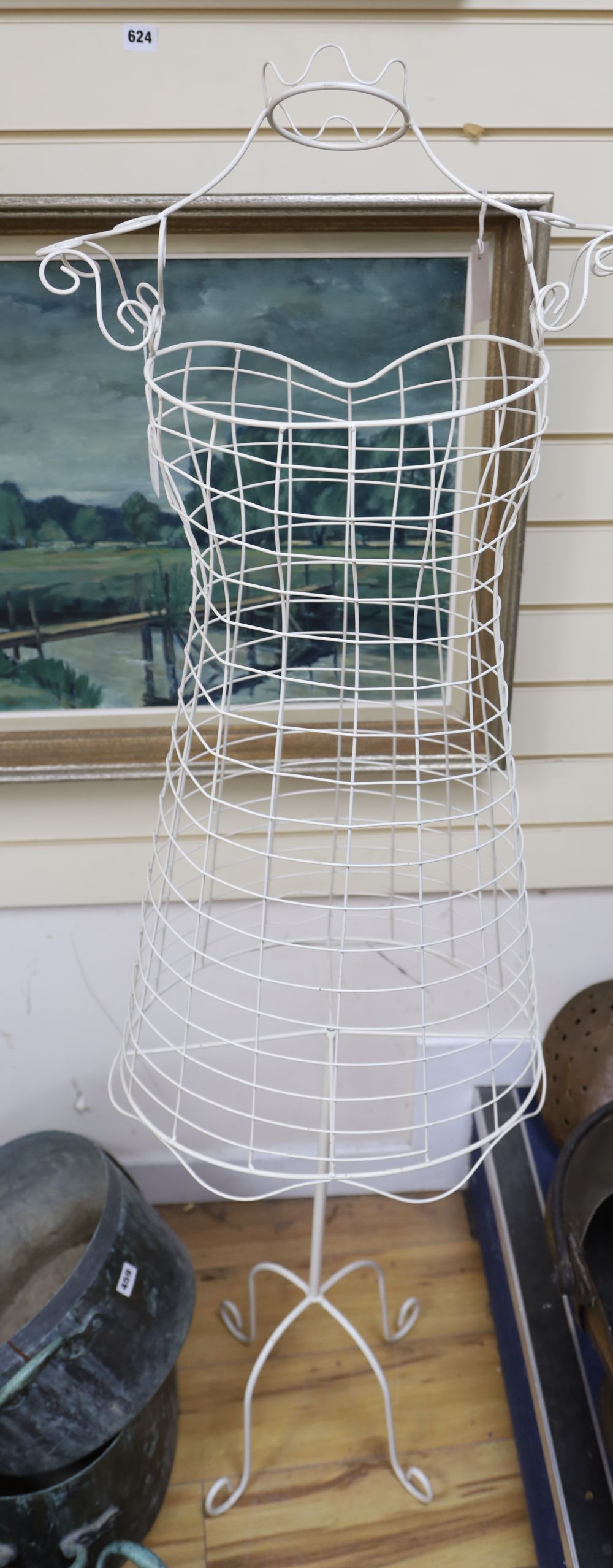 A retailers white finished wirework mannequin, 156cm high